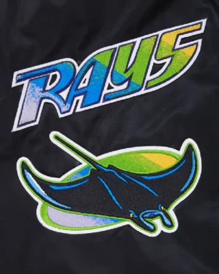 MLB Tampa Bay Rays Retro Classic Satin Jacket black closeup