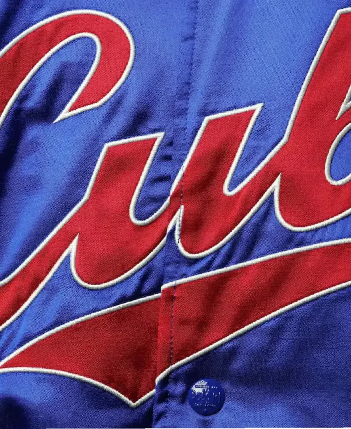 Men'S Chicago Cubs Polo Raglan Jacket Closeup - Trendy Leather Jacket