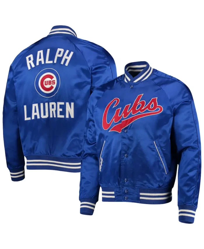 Men'S Chicago Cubs Polo Raglan Jacket Front And Back - Trendy Leather Jacket