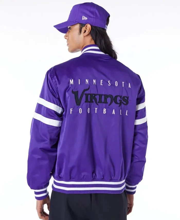 Minnesota Vikings Nfl Satin Purple Bomber Jacket Back - Tlj