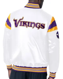 Minnesota Vikings Starter White Satin Jacket Back - TLJ