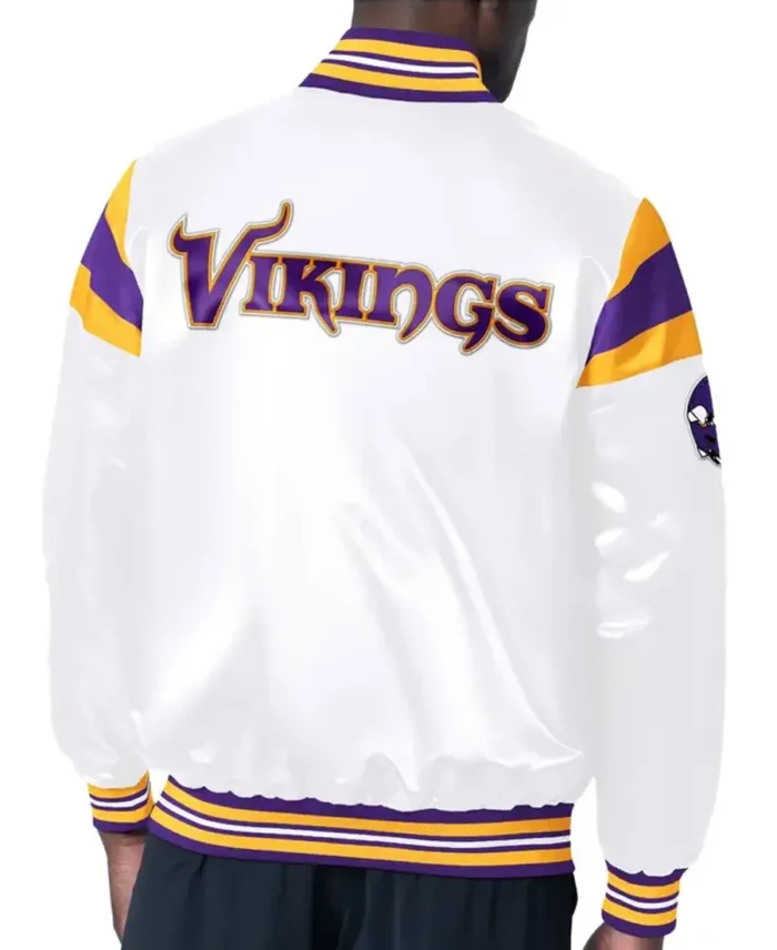 Minnesota Vikings Starter White Satin Jacket Back - Tlj