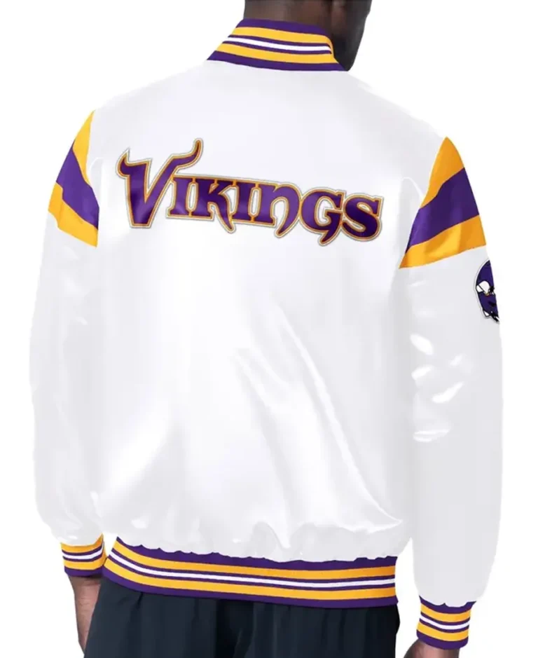 Minnesota Vikings Starter White Satin Jacket Back - TLJ