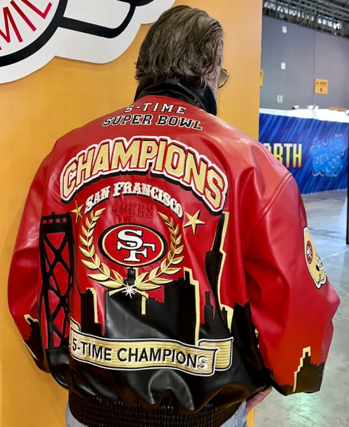 Nfl San Francisco 49Ers 5X Super Bowl Champions Leather Jacket Back - Trendy Leather Jackets