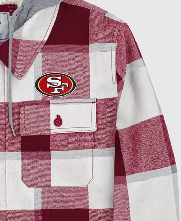 Nfl San Francisco 49Ers Sherpa Plaid Jacket Front Close Up - Trendy Leather Jackets