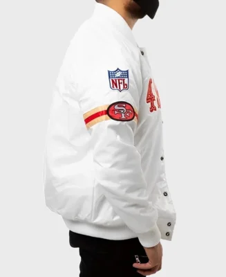 NFL San Francisco 49ers Starter White Jacket Side - Trendy Leather Jackets