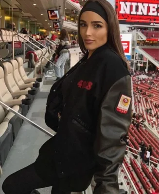 Olivia Culpo San Francisco 49ers Bomber Jacket - Trendy Leather Jackets