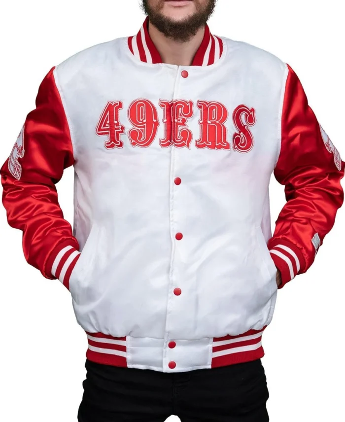 San Francisco 49Ers White And Red Satin Jacket - Trendy Leather Jackets