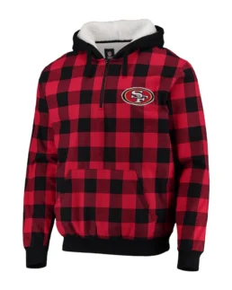 Shop NFL San Francisco 49ers Sherpa Flannel Hoodie Jacket For Men And Women On Sale - Trendy Leather Jackets