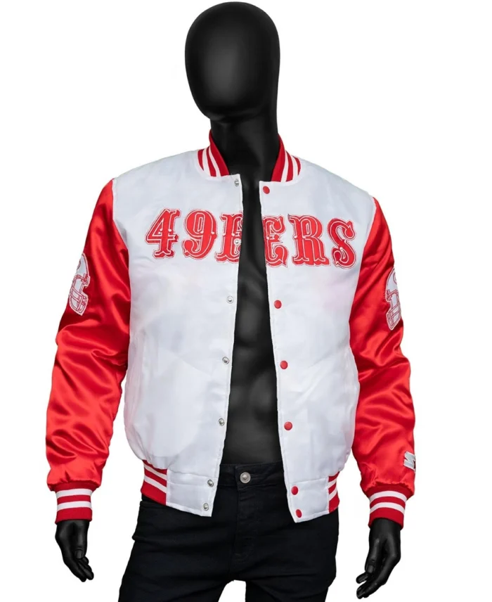 Shop San Francisco 49Ers White And Red Satin Jacket For Men And Women On Sale - Trendy Leather Jackets