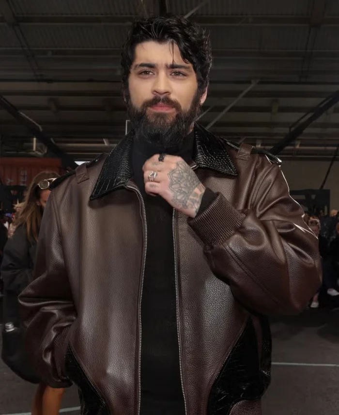 Shop Zayn Malik New York Fashion Week Brown Leather Jacket For Men And Women On Sale - Trendy Leather Jackets