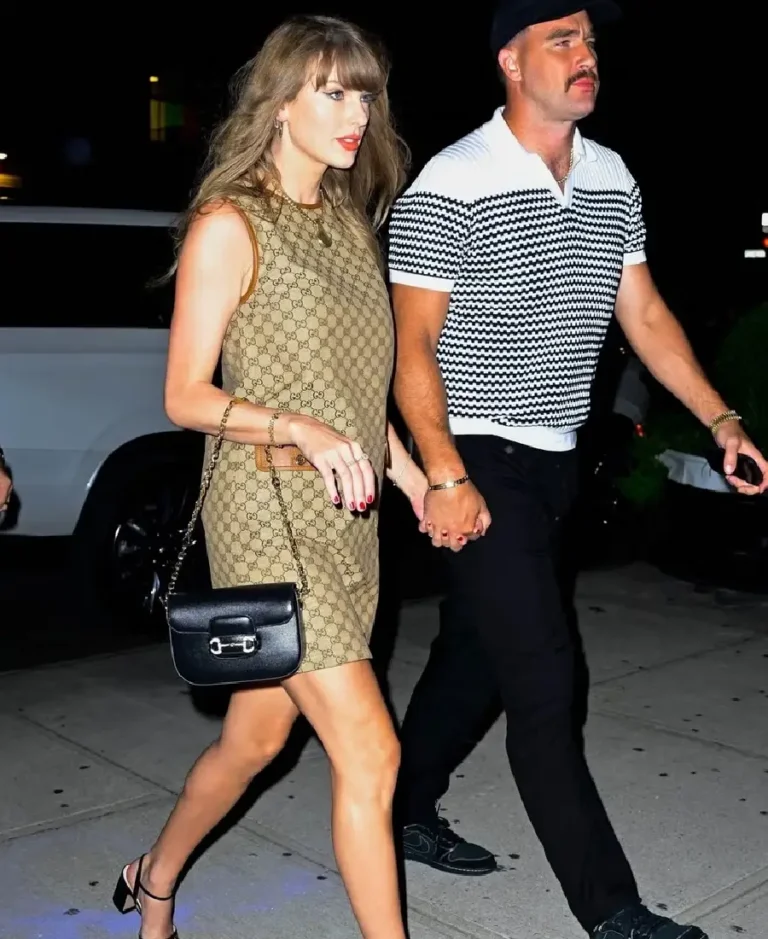 Taylor Swift Date Night Gucci Mini Dress - Trendy Leather Jacket