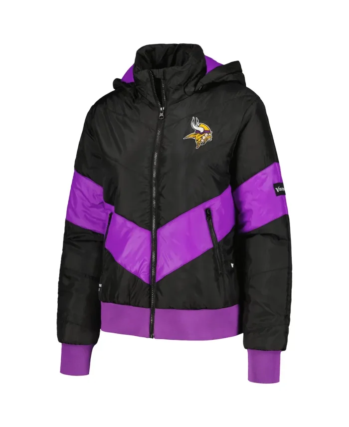 The Wild Collective Minnesota Vikings Black Puffer Hoodie Jacket Front - Trendy Leather Jackets