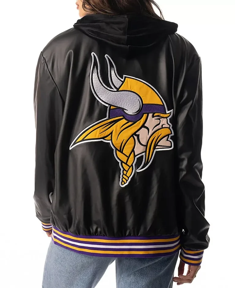 The Wild Collective Minnesota Vikings Black Snap Bomber Jacket Back - Trendy Leather Jackets