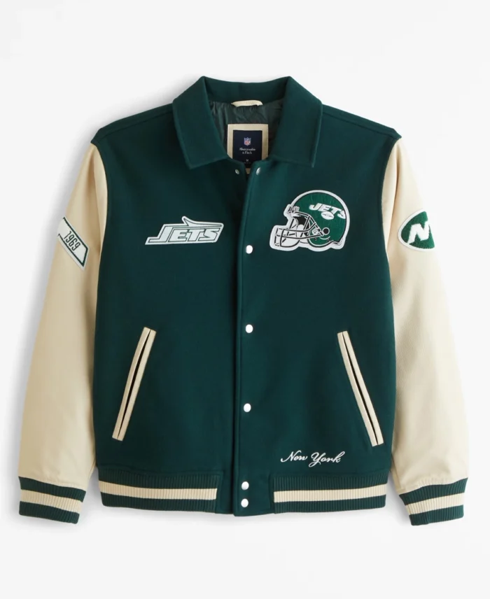 Abercrombie New York Jets Varsity Bomber Jacket - Trendy Leather Jackets