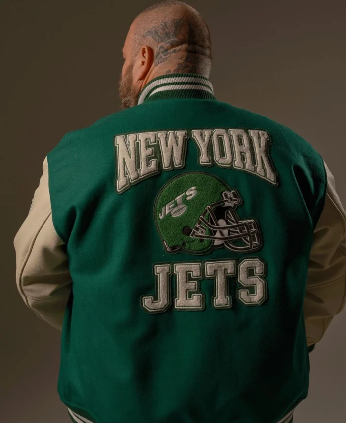 Action Bronson New York Jets Ovo Jacket Back - Trendy Leather Jackets