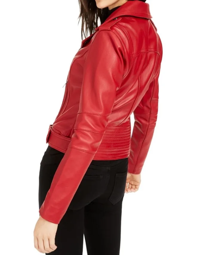 Biker Red Waist Length Leather Jacket Back - Trendy Leather Jackets