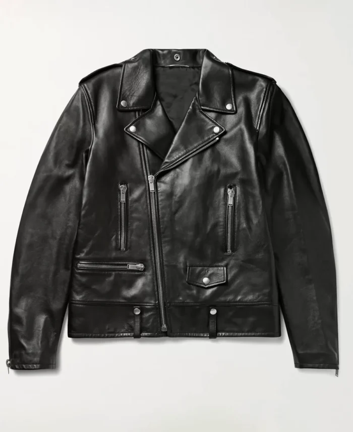 Black Biker Notch Collar Leather Jacket - Trendy Leather Jackets