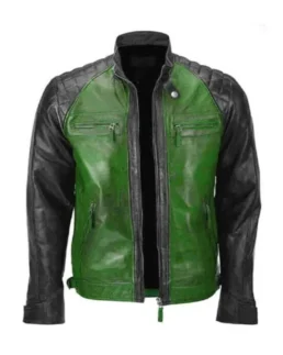 Black & Green Men Biker Leather Jacket - Trendy Leather Jackets