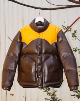 Brown Designer Puffer Leather Jacket - Trendy Leather Jackets