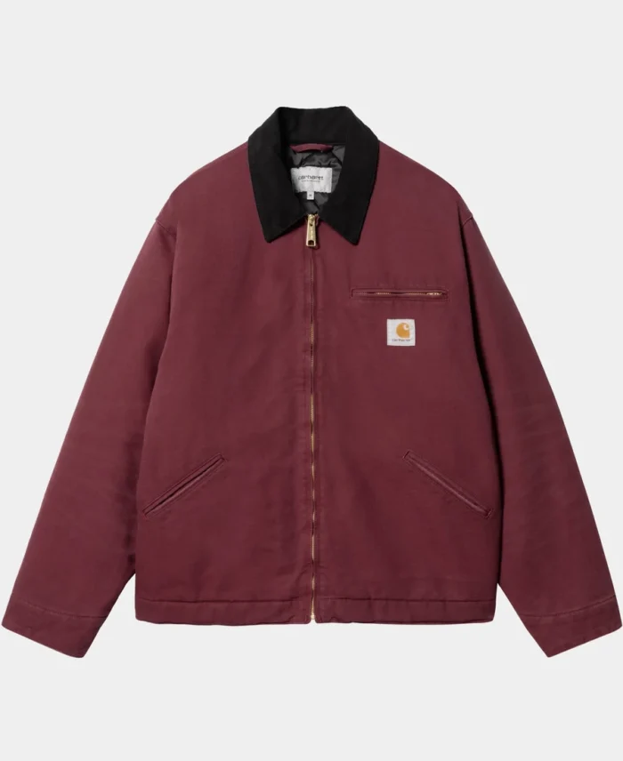 Carhartt Og Detroit Jacket Maroon Front - Trendy Leather Jackets