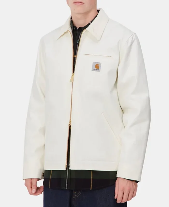 Carhartt Og Detroit Jacket White Front - Trendy Leather Jackets