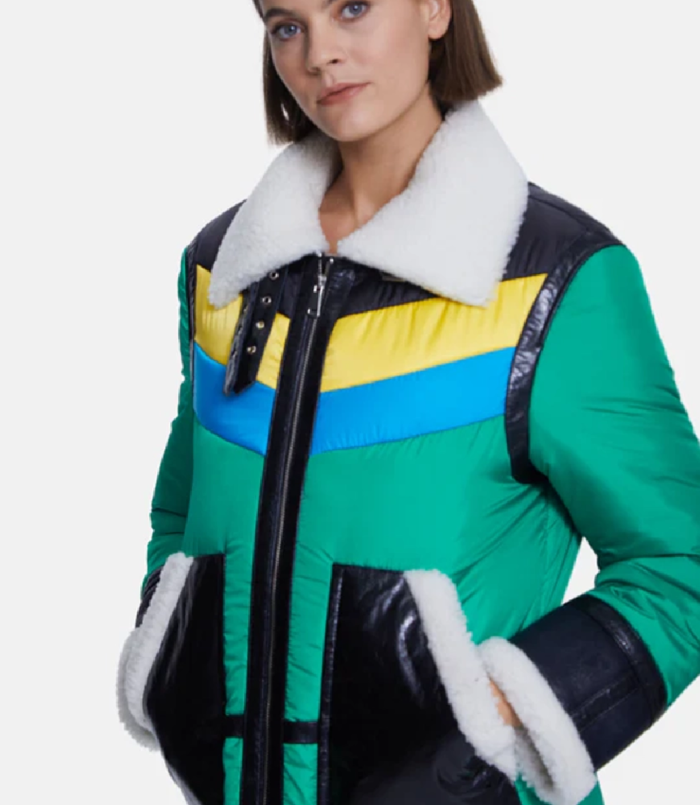 Cracked Green and Black Fur Jacket Closeup