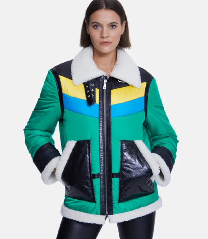 Cracked Green and Black Fur Jacket Front
