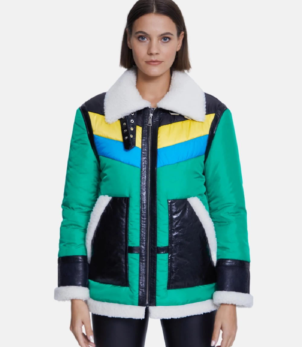Cracked Green And Black Fur Jacket Cracked Green And Black Fur Jacket