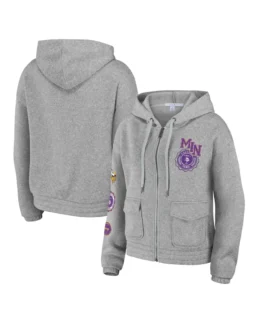 Erin Andrews Heather Grey Minnesota Vikings Hoodie Jacket - Trendy Leather Jackets