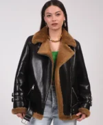 Furniq UK Women's Leather Shearling Jacket - Trendy Leather Jackets