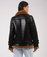 Furniq UK Women's Leather Shearling Jacket Back - Trendy Leather Jackets