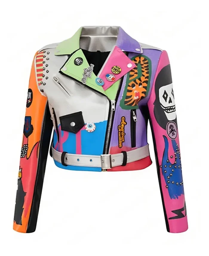 Halloween Multicolor Biker Leather Jacket - Trendy Leather Jackets