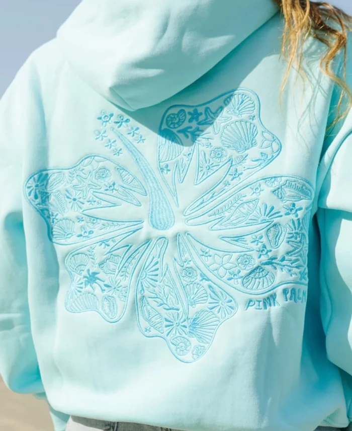 Hawaii Hibiscus Hoodie Blush Aquamarine - Trendy Leather Jackets