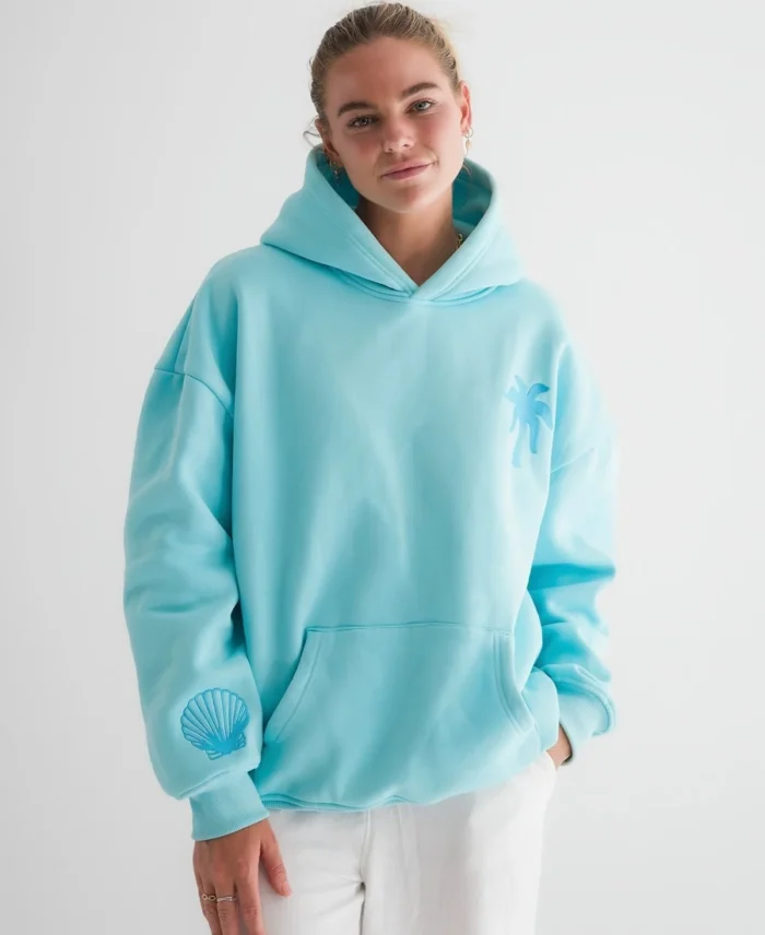 Hawaii Hibiscus Hoodie Blush Aquamarine Front - Trendy Leather Jackets