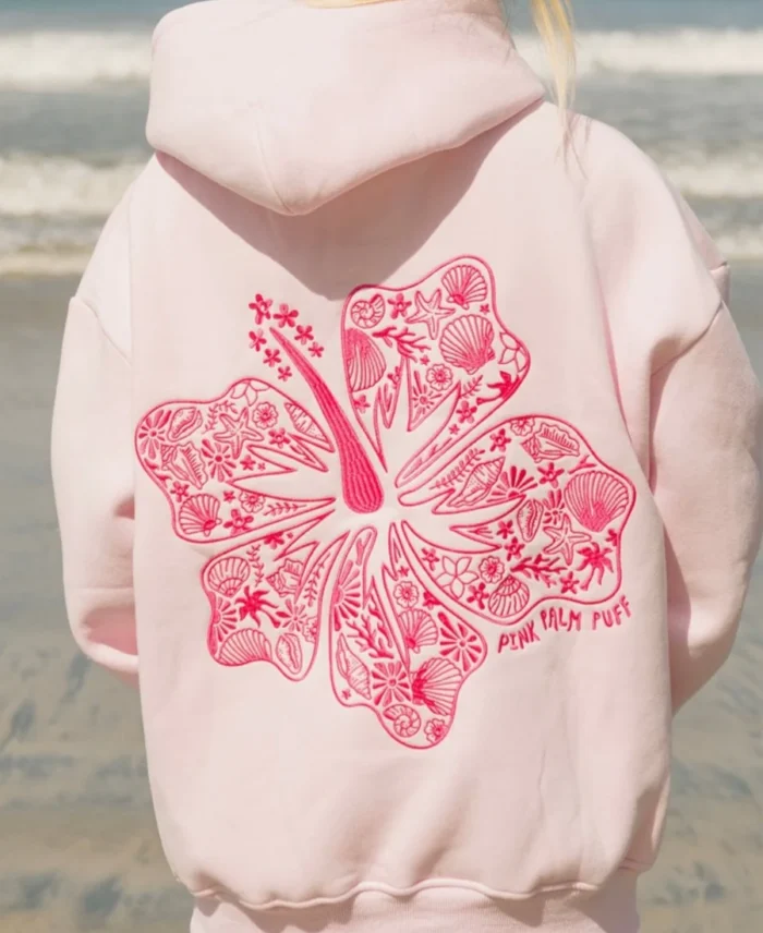 Hawaii Hibiscus Hoodie Blush Pink Back Closure - Trendy Leather Jackets