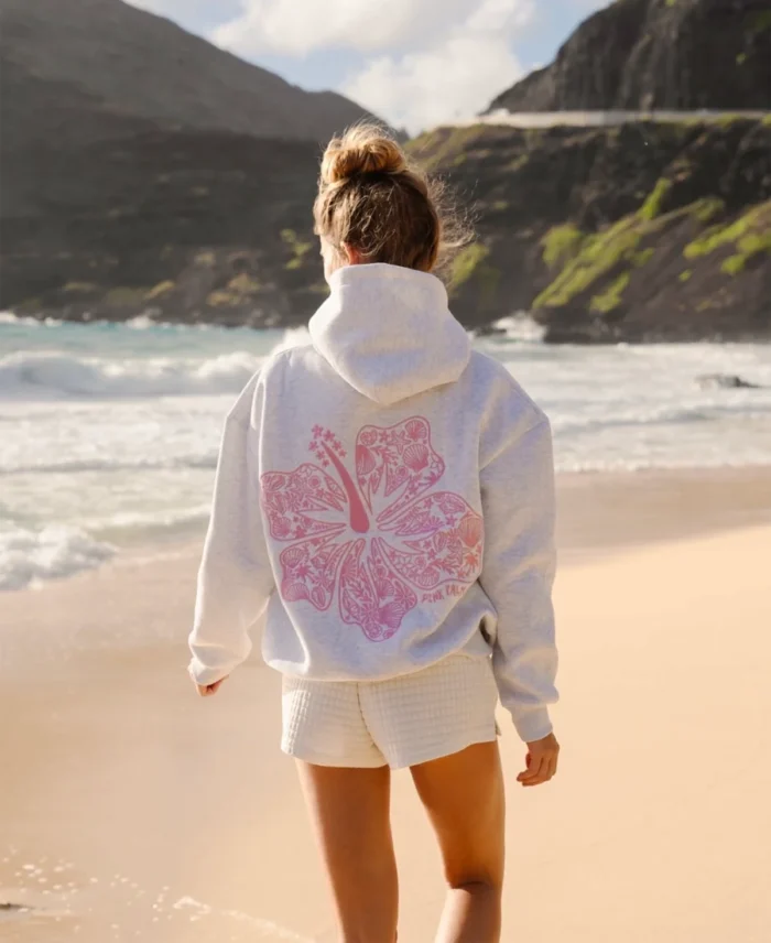 Hawaii Hibiscus Hoodie Heather Cloud - Trendy Leather Jackets