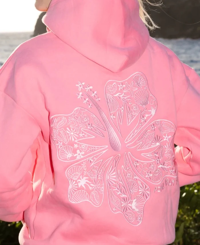 Hawaii Hibiscus Hoodie Sonic Pink Back - Trendy Leather Jackets