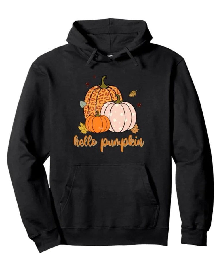 Hello Pumpkin Leopard Thanksgiving Graphic Hoodie Black - Trendy Leather Jackets