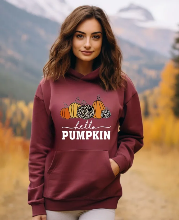 Hello Pumpkin Thanksgiving Hoodie Maroon - Trendy Leather Jackets