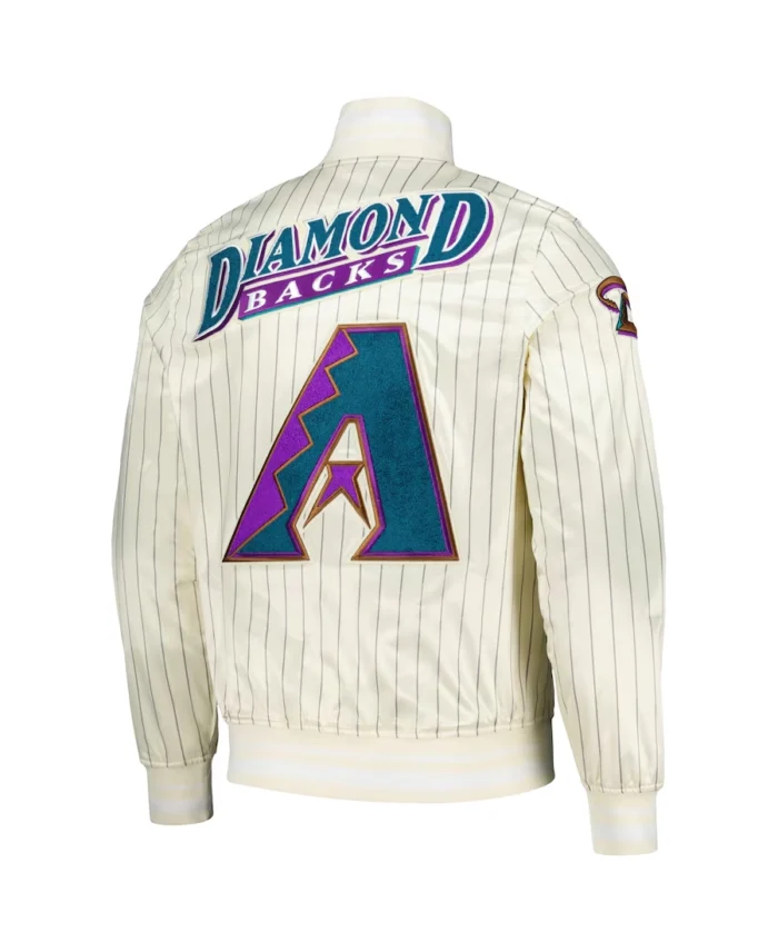 Mlb Arizona Diamondbacks Cream Pinstripe Retro Classic Satin Jacket Back - Trendy Leather Jackets