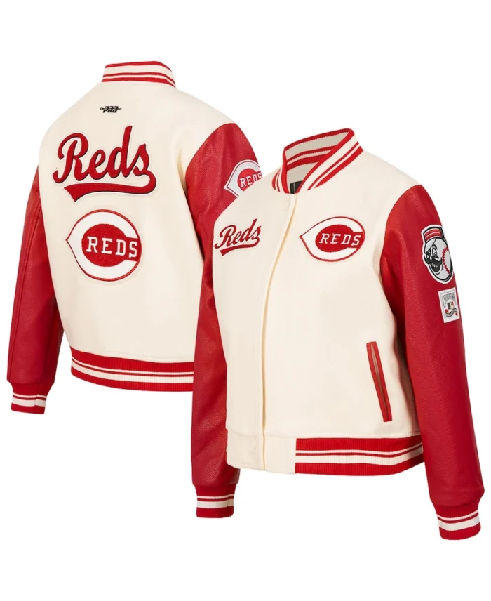 Mlb Cincinnati Reds Cream Retro Classic Varsity Jacket - Trendy Leather Jackets