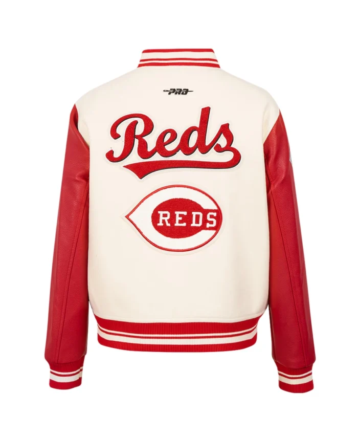 Mlb Cincinnati Reds Cream Retro Classic Varsity Jacket Back - Trendy Leather Jackets