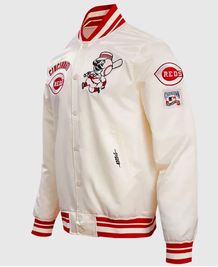 Mlb Cincinnati Reds Retro Classic Rib Jacket White Front - Trendy Leather Jackets