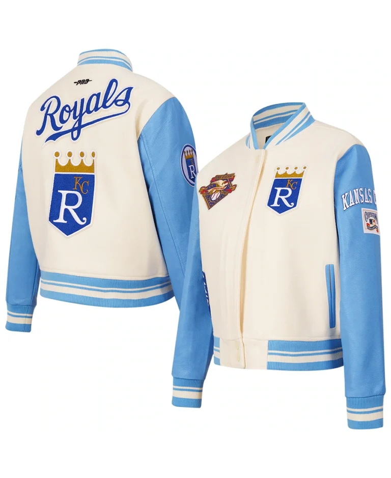 MLB Kansas City Royals Cream Retro Classic Varsity Jacket - Trendy Leather Jackets