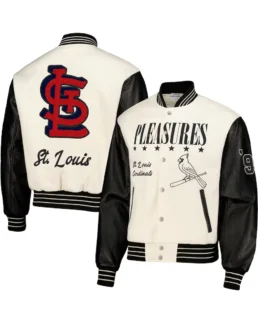 MLB St. Louis Cardinals Pleasures White Varsity Jacket - Trendy Leather Jackets