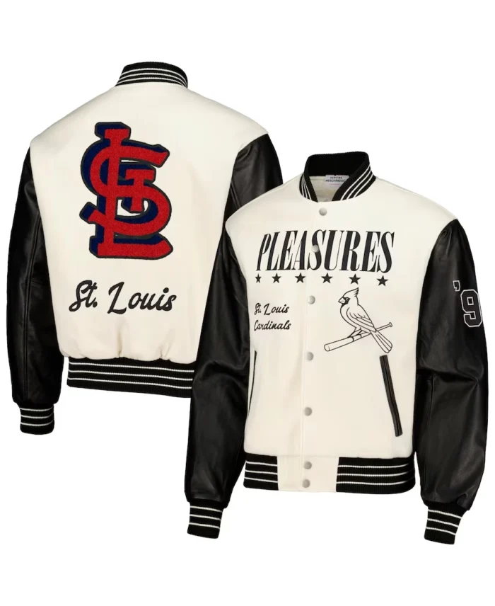 Mlb St. Louis Cardinals Pleasures White Varsity Jacket - Trendy Leather Jackets