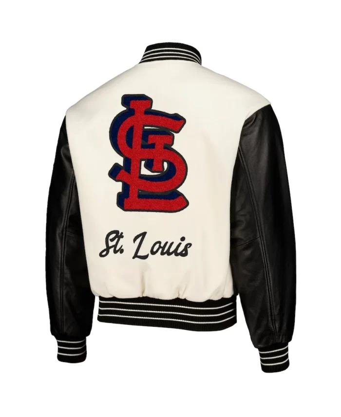 Mlb St. Louis Cardinals Pleasures White Varsity Jacket Back - Trendy Leather Jackets