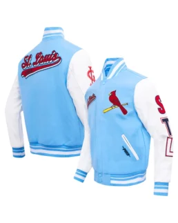 MLB St. Louis Cardinals Script Tail Light Blue Wool Varity Jacket - Trendy Leather Jackets