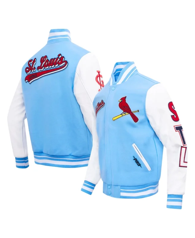 MLB St. Louis Cardinals Script Tail Light Blue Wool Varity Jacket - Trendy Leather Jackets